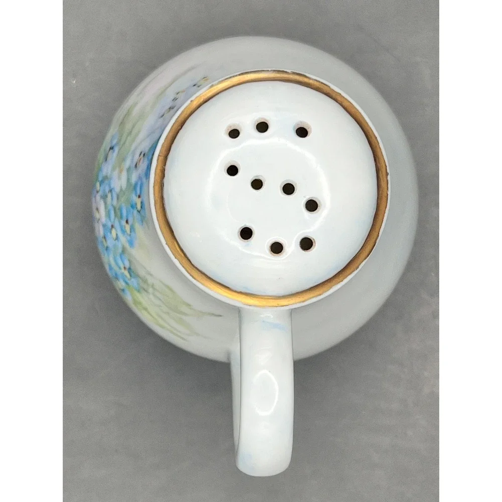 Vtg Hand Painted Forget-Me-Not Porcelain Sugar Shaker Muffineer‎ Gold Trim 5